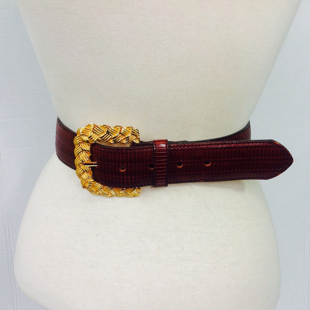 Brown Leather Buckle Belt Gold Woven Buckle